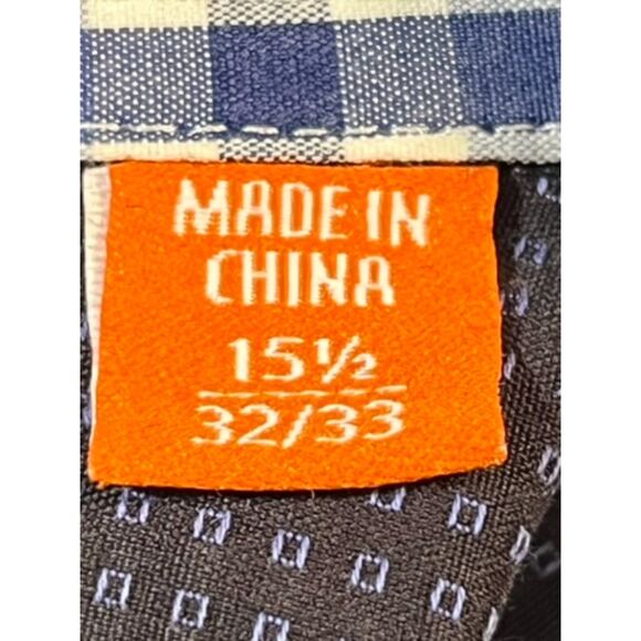 Tallia Slim Fit 15 1/2 32/33 Blue Checkered 3D Flip Cuff Button Down Shirt - Picture 4 of 9